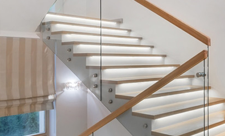 Glass handrails with wood top rails